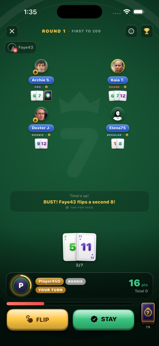A Lucky 7 table in the middle of a round